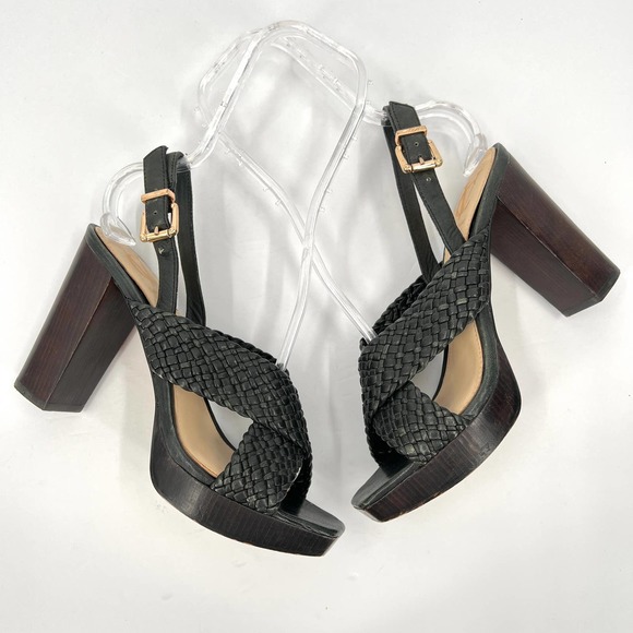 VINCE CAMUTO Signature Sandals Women 8.5 Green Paloma Braided Leather Block Heel - Picture 5 of 11